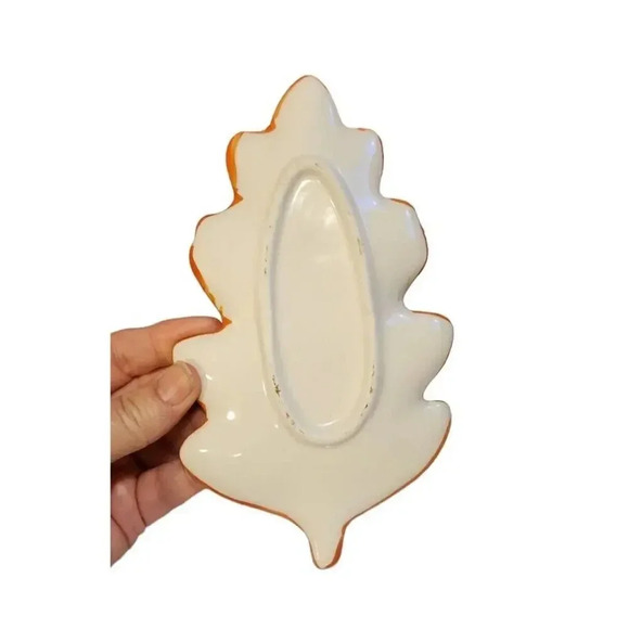 Vintage Leaf-Shaped Orange Ceramic Trinket Dish 7" - Picture 2 of 4